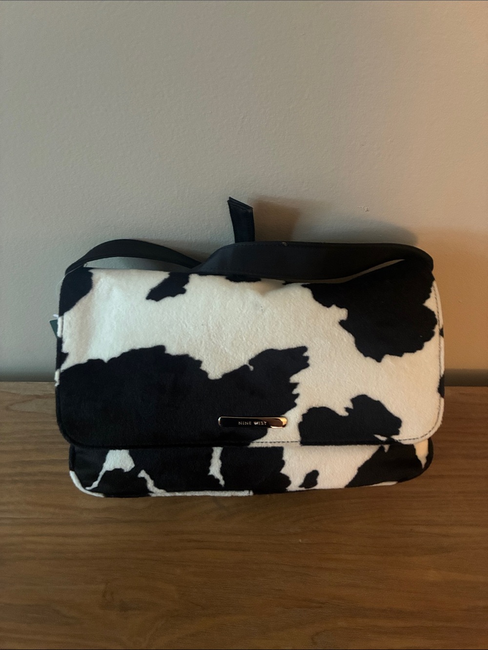 Nine West Black and White Cow-Print Crossbody Bag